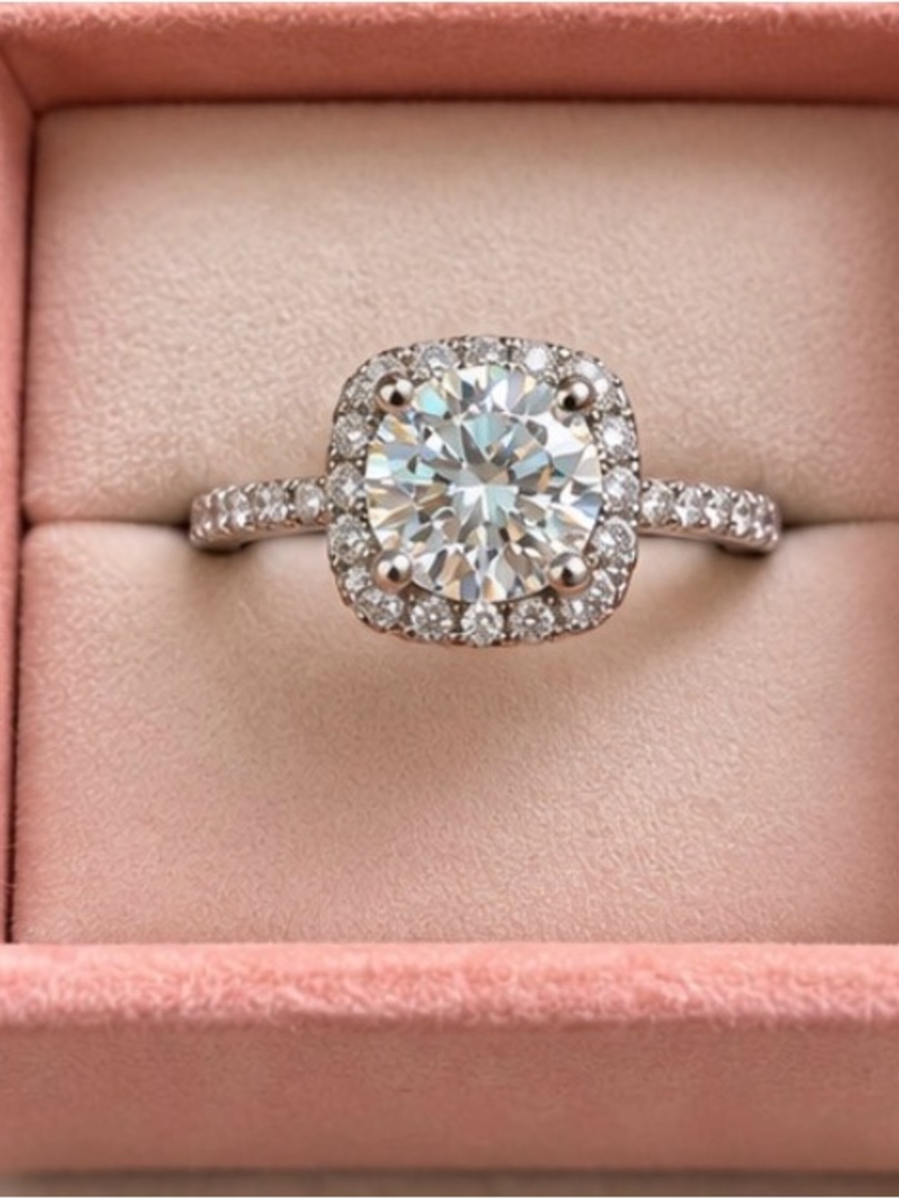 1 CT Moissanite White Gold-Plated Adjustable Halo Ring